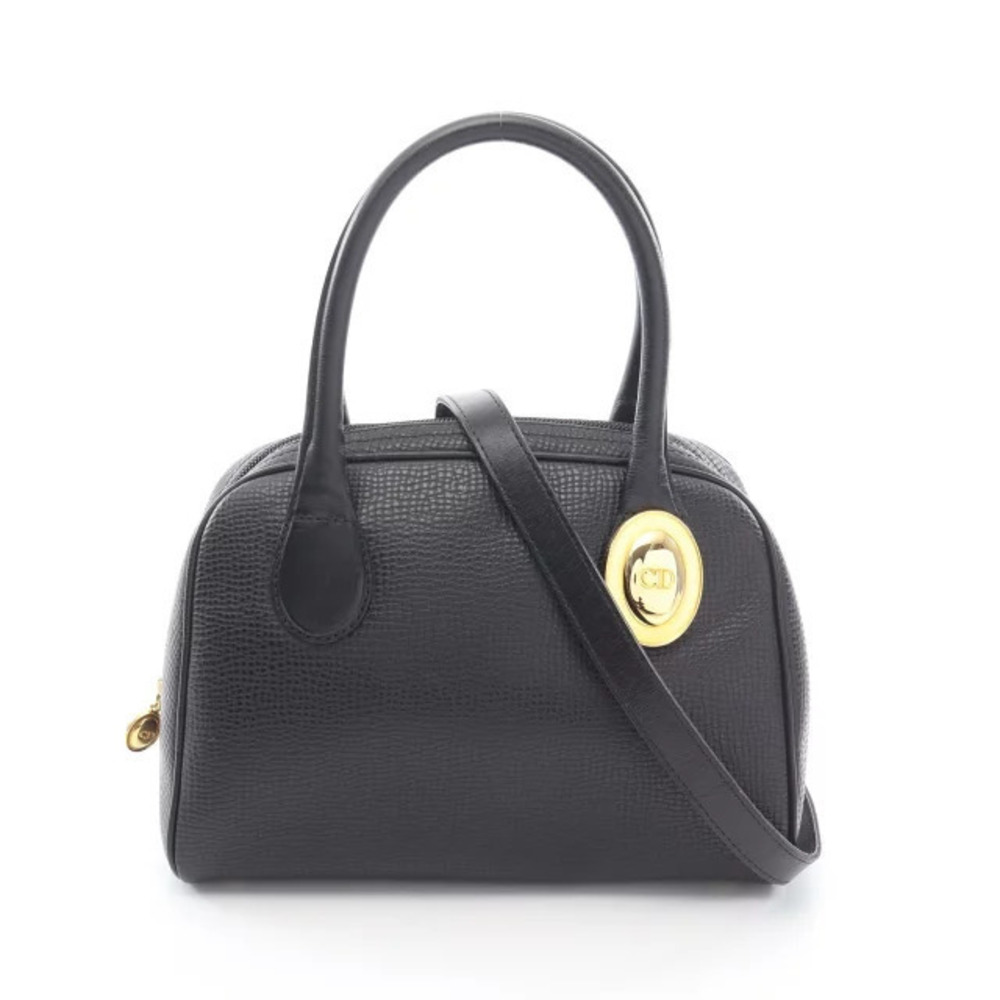 Christian Dior 2Way Leather Handbag pebbled black leather CD logo